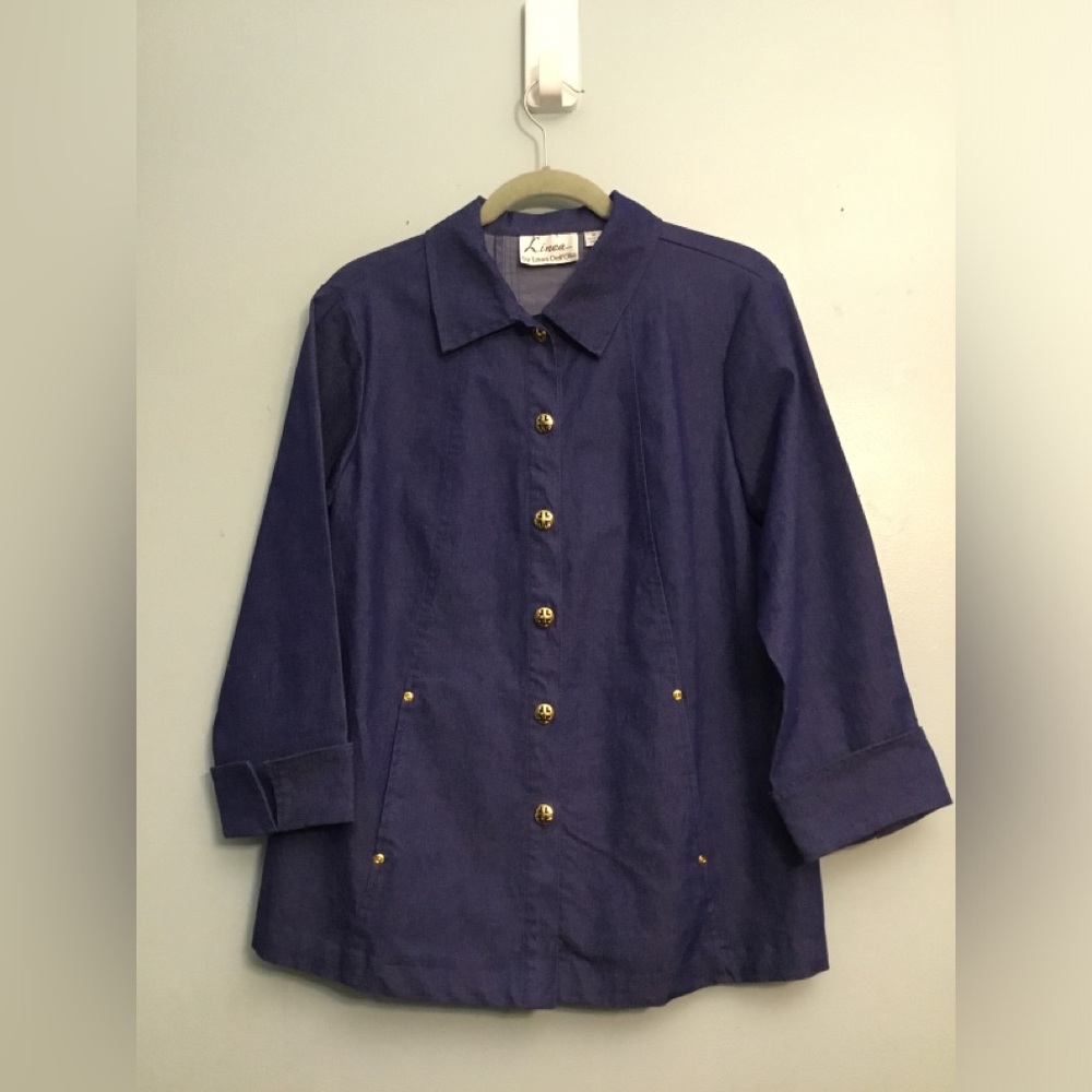 Linea by Louis Dell'Olio Deep Blue Utility Jacket with Gold Accents